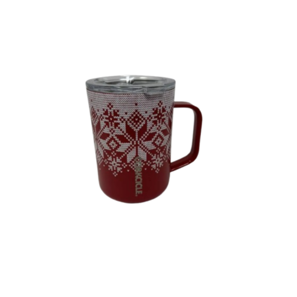 Corkcicle Triple Insulated Stainless Steel Mug w/Handle Fairisle Red 16oz ~ NEW