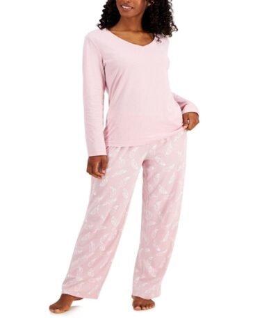 Charter Club Women Cotton V-Neck Pajama Set Pink