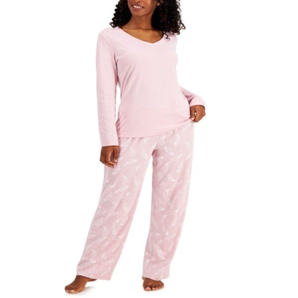 Charter Club Women Cotton V-Neck Pajama Set Pink