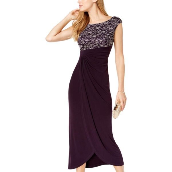 Connected Apparel Womens Lace Sleeveless Evening Dress Purple 8