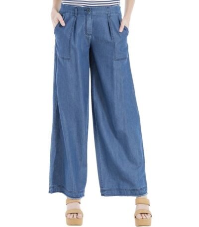 Max Studio London Womens Odette Blue Tencel Blend Wide Leg Jeans, Blue, 4