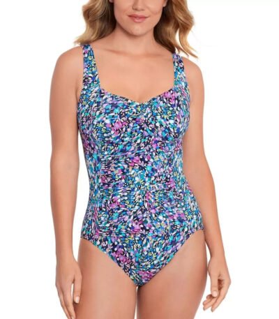 Swim Solutions Women's Printed Tummy Control One-Piece Swimsuit Size 10