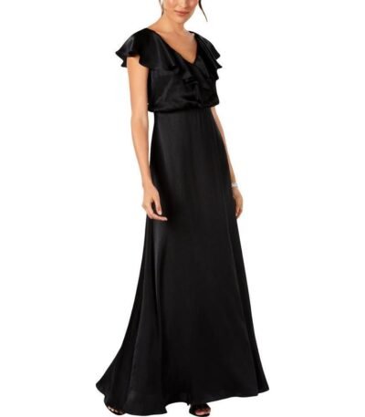 Adrianna Papell Women's Black Formal Satin Evening Dress Gown 10