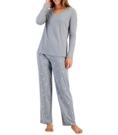 Charter Club Cotton V-Neck Reindeer Print Pajama Set