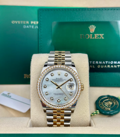 Rolex DATEJUST 36mm 126283 WHITE MOP DIAMONDS BEZEL JUBILEE UNWORN