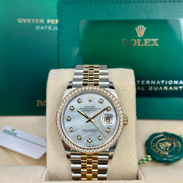 Rolex DATEJUST 36mm 126283 WHITE MOP DIAMONDS BEZEL JUBILEE UNWORN