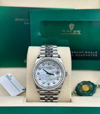 Rolex DATEJUST 36mm 126284 WHITE MOP DIAMONDS BEZEL JUBILEE UNWORN