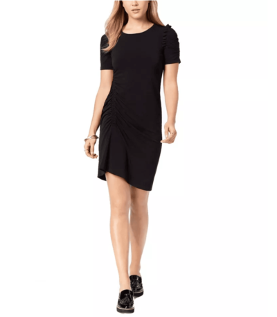 bar III Womens Ruched A-line Dress, Black, Medium