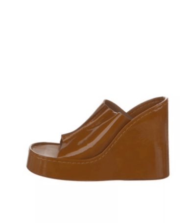 Miista Patent Leather Slides Brown US 7