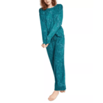 Jenni Women's 2-Piece Cozy Ribbed Knit Pajama Set, Green Subtle Tie Dye, L