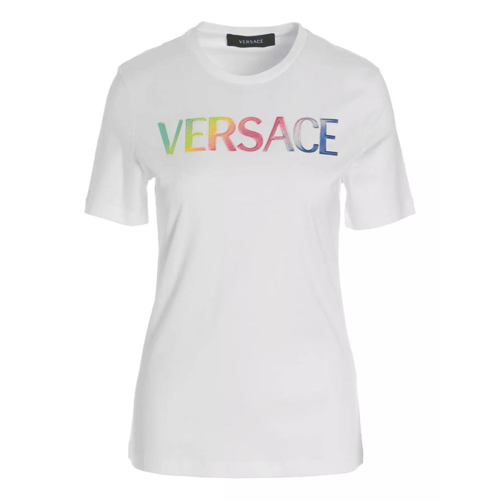 Versace Versace Rainbow-Logo Crewneck T-Shirt White Size 38 US 2 MSRP $650