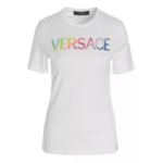 Versace Versace Rainbow-Logo Crewneck T-Shirt White Size 38 US 2 MSRP $650