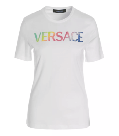 Versace Versace Rainbow-Logo Crewneck T-Shirt White Size 38 US 2 MSRP $650