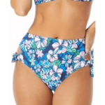 Sundazed AZURE Tatum Floral-Print Tie Side High-Waist Swim Bottom Large Blue