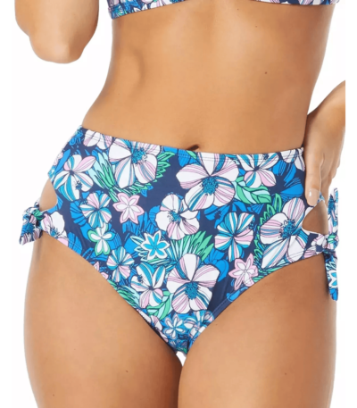 Sundazed AZURE Tatum Floral-Print Tie Side High-Waist Swim Bottom Large Blue