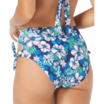 Sundazed AZURE Tatum Floral-Print Tie Side High-Waist Swim Bottom Large Blue