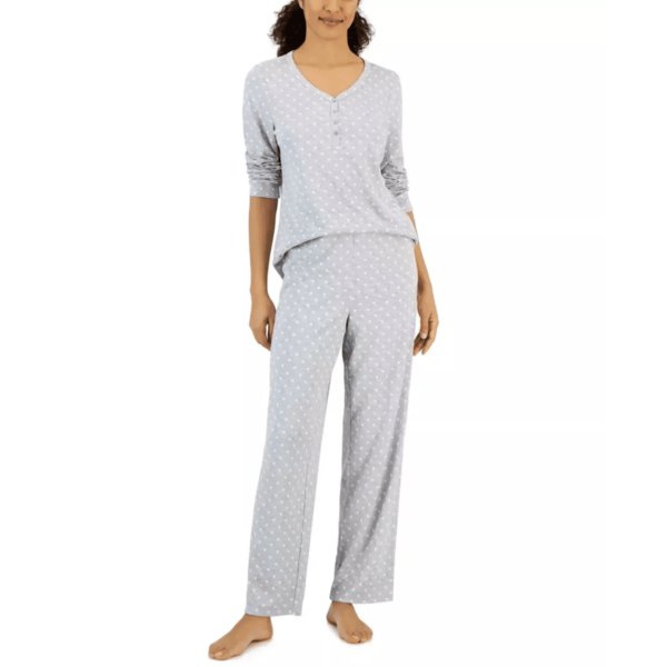 Charter Club Women's 2-Piece Soft Knit Pajama Set, Gray Polka Dots, M