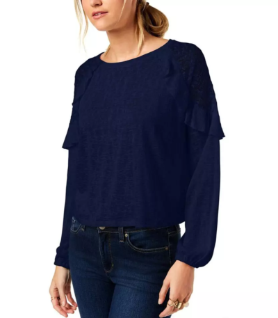 Maison Jules Junior's Lace-Shoulder Top Blue Notte S