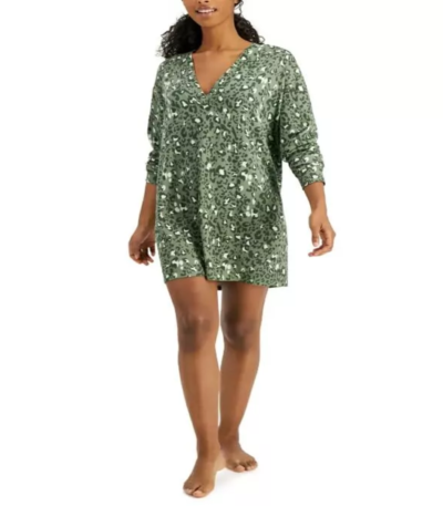 Jenni Women's Printed Long-Sleeve Sleep Shirt, Green, Large