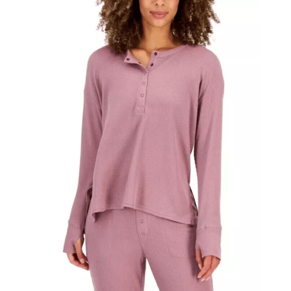 Jenni Women's Waffle-Knit Henley Lounge Pajama Top, Antique Rose Pink, Medium