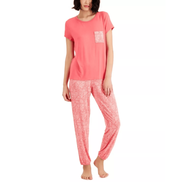 Charter Club Womens Short-Sleeve & Pants Pajama Set, Pink, X-Small