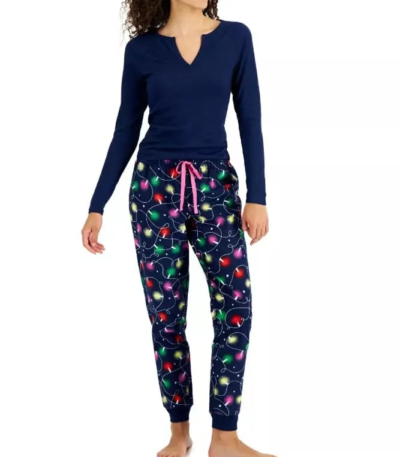 Jenni Women's Split-Neck Pajama Top, Navy, X-Small