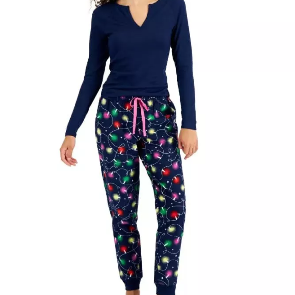 Jenni Women's Split-Neck Pajama Top, Navy, X-Small