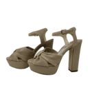 JIMMY CHOO Womens Beige Bow 1" Platform Heloise 120 Open Heeled Linen Sandal 35