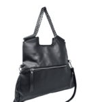 Carlos Santana Black Faux Leather Silver Chain Large Tote Crossbody Shoulder Bag