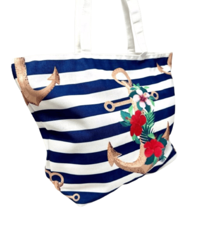 Fabric Shopper Unisex Bag On The Shoulder Bright Nautical Print 100% Cotton