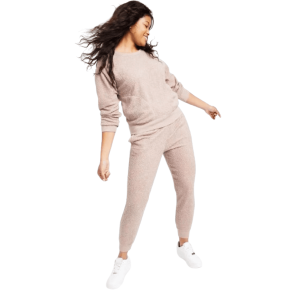 Jenni Women's 2-Piece Solid Polyester Sherpa Pajama Set, Toffee Candy, XXL