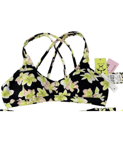 Hurley Bikini Max Plumeria Sz Large Scoop Neck Strappy Top L Black/Green