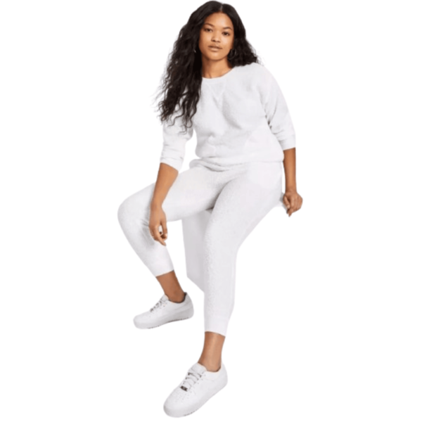 Jenni Women's 2-Piece Solid Polyester Sherpa Pajama Set, White, XS