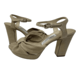 JIMMY CHOO Womens Beige Bow 1" Platform Heloise 120 Open Heeled Linen Sandal 35