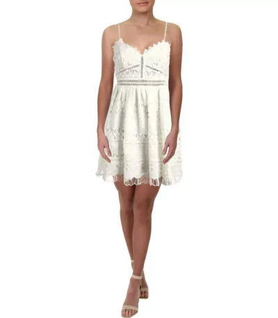 Aqua Womens White Lace Ladder Stitch Party Cocktail Dress M