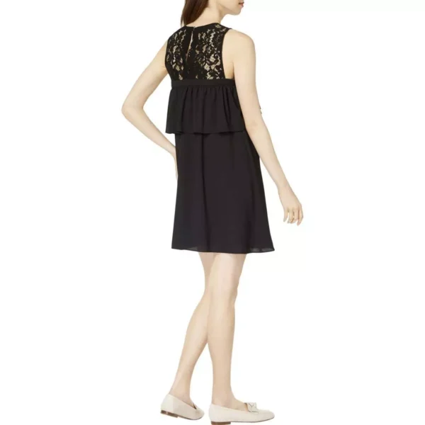 Maison Jules Womens Ruffled Lace Trim A-line Dress, Black, Small