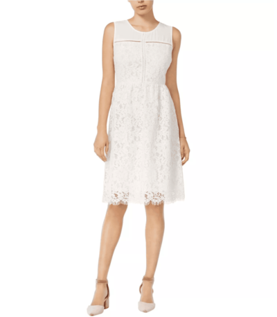 maison Jules Womens Lace Fit & Flare Dress egret 4