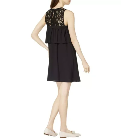 Maison Jules Womens Ruffled Lace Trim A-line Dress, Black, Small