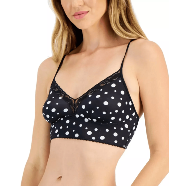 INC Women's Lace-Trim Bralette Black With White Dots S