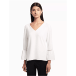 Calvin Klein Women's Bell Sleeve with Lace Detail, Soft White, XL