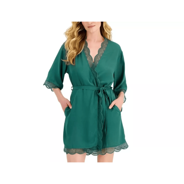 International Concepts Lace Trim Short Robe, Smoke Pine, Small