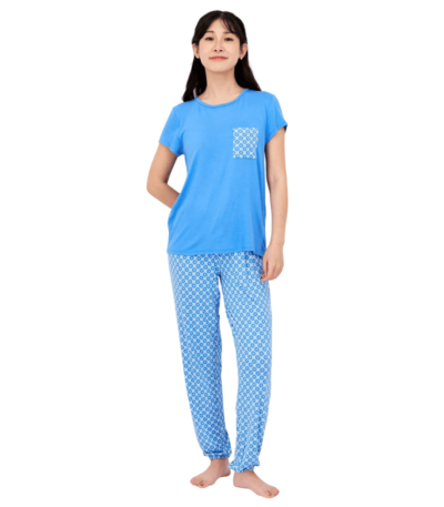 Charter Club Women Allover Printed Short Sleeves Pajama Set, Blue Combo XS