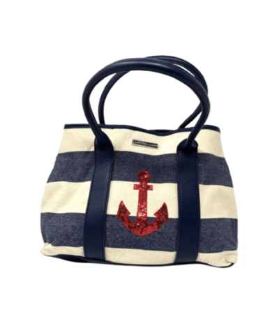 TOMMY HILFIGER STRIPED TOTE BAG WITH SEQUIN ANCHOR