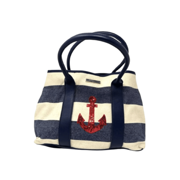 TOMMY HILFIGER STRIPED TOTE BAG WITH SEQUIN ANCHOR