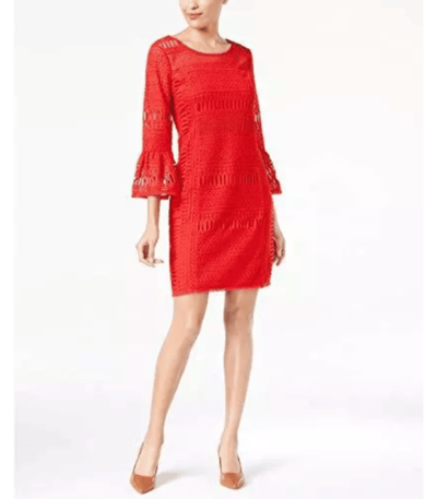 Alfani Crochet Illusion Dress Red Size 10