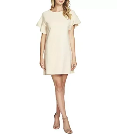 State Womens Released Hem Ribbed Collar T-Shirt Dress Tan L