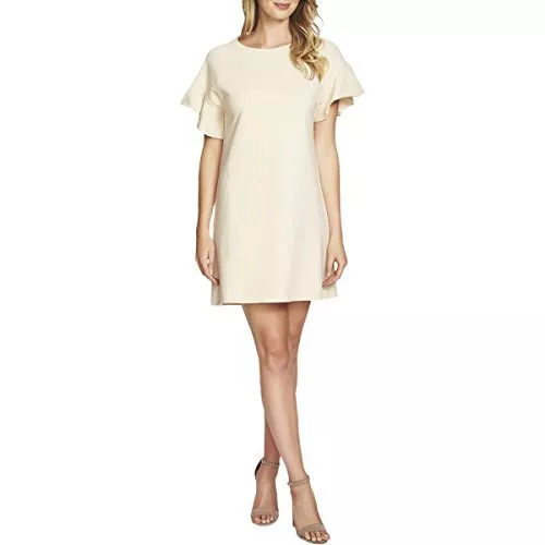 State Womens Released Hem Ribbed Collar T-Shirt Dress Tan L