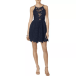 Bar III Womens Illusion Fit & Flare Cocktail Dress Navy M