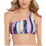 Salt + Cove Womens Tie-Dye One-Shoulder Bikini Swim top Blue S