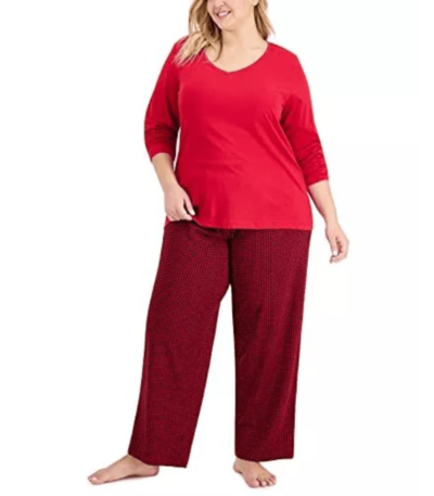 CHARTER CLUB Plus Size Long-Sleeve Top Printed Pants Cotton Pajama Set 3x, plus